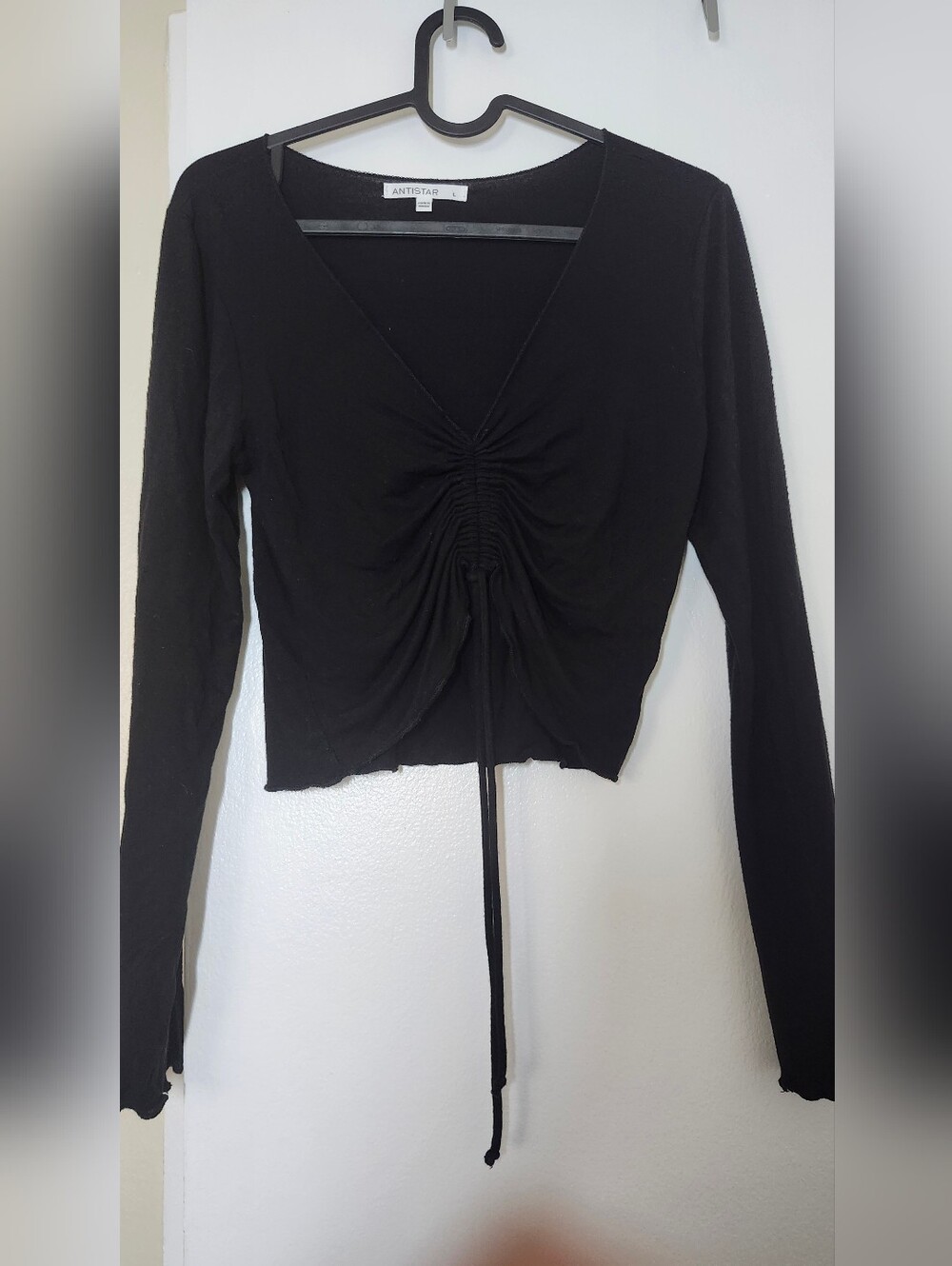 Antistar Black Ruched Front Long-Sleeve Tee